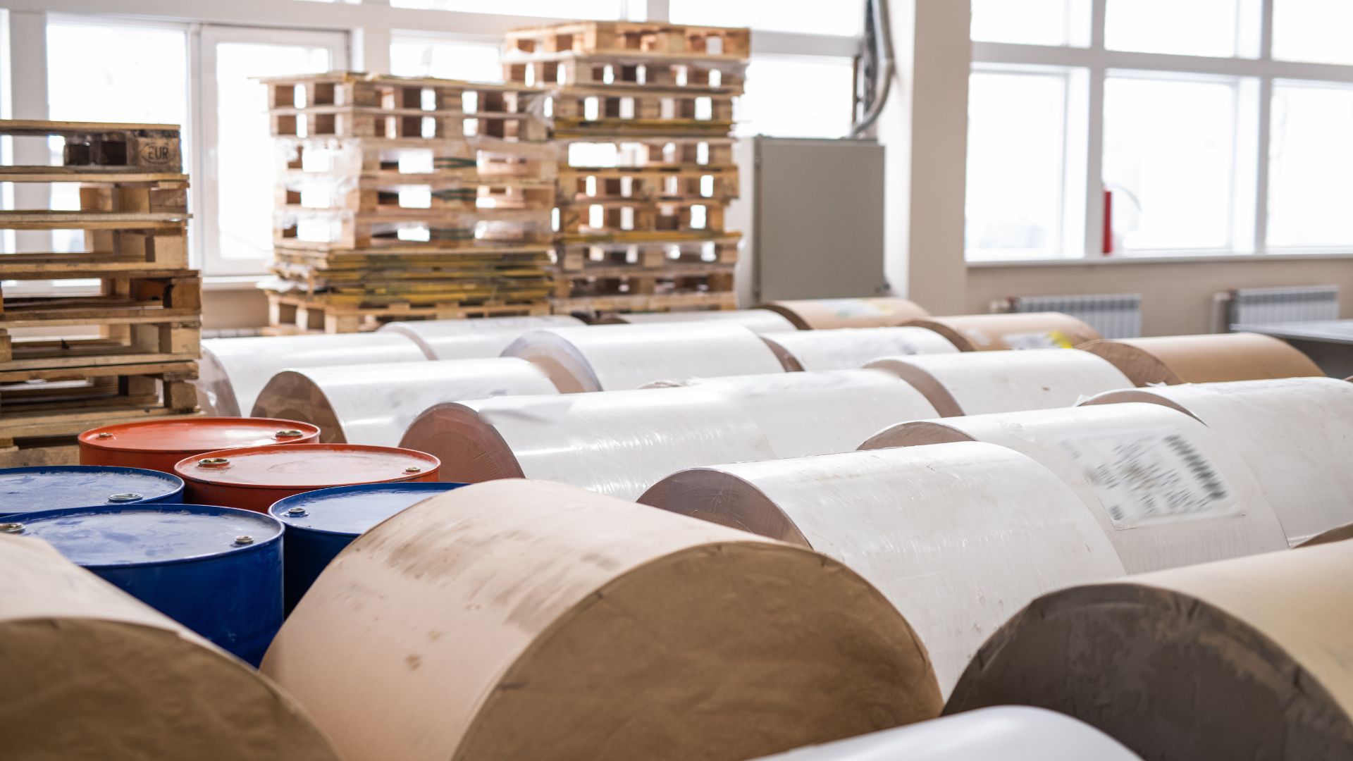 Rolls of paper in warehouse
